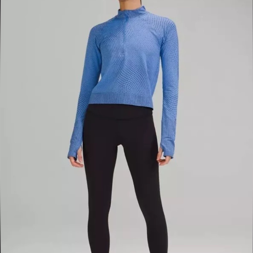 Lululemon Rest Less Cropped Half-Zip Grid Warp Blue Nile Night Sea